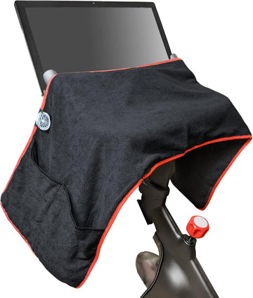 Sweat Protection Towel, Handlebar Sweat Towel For Peloton, Echelon Bike, Bike Trainer Stand, Indoor Cycling Workout Towel With 4 Pocket For Water Bottle Or Phone Holder Black Polyester