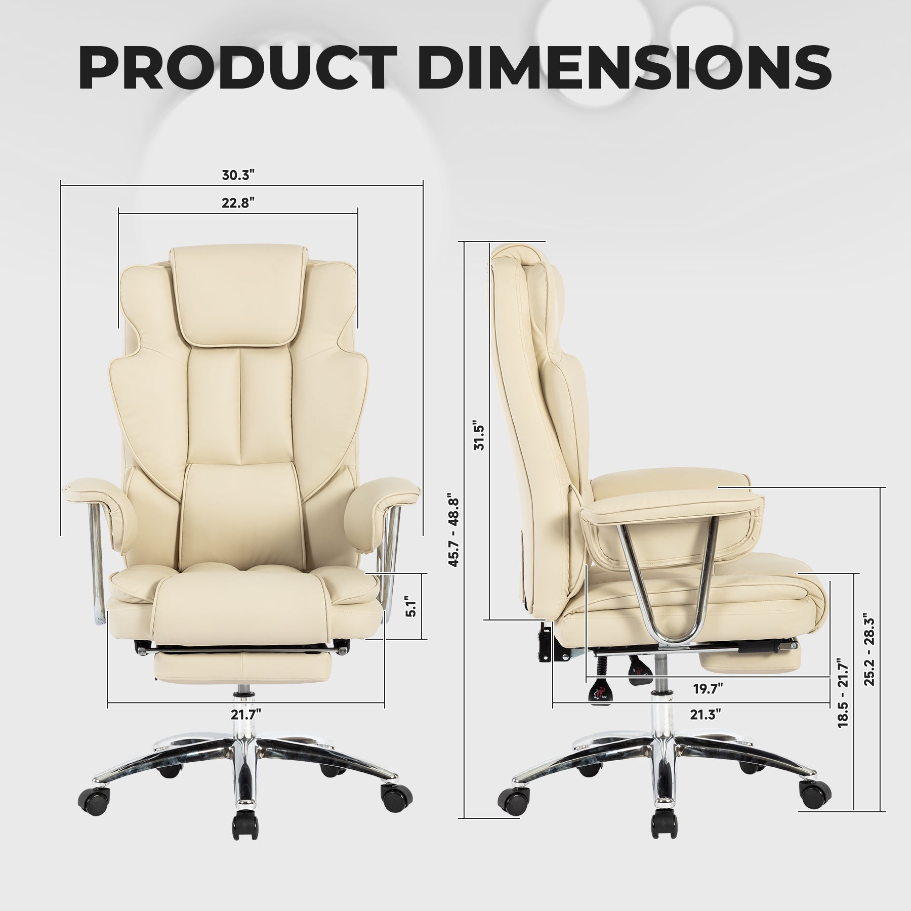 Office Chair, Big And Tall Executive Office Chair With Footrest, Leather Computer Chair, Ergonomic Reclining Chair High Back With Lumbar Support, Large Home Office Chair Beige Beige Pu Leather