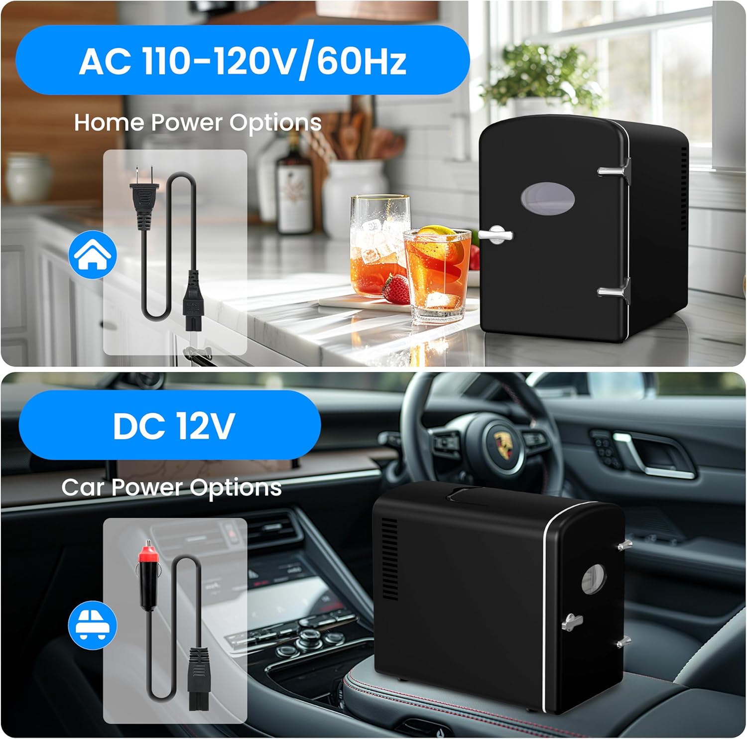 6L Portable Mini Fridge With Observation Window, Warmer And Cooler 9 Cans Compact Refrigerator, 100% Freon Free & Eco Friendly, 6 L, Black Black Polypropylene