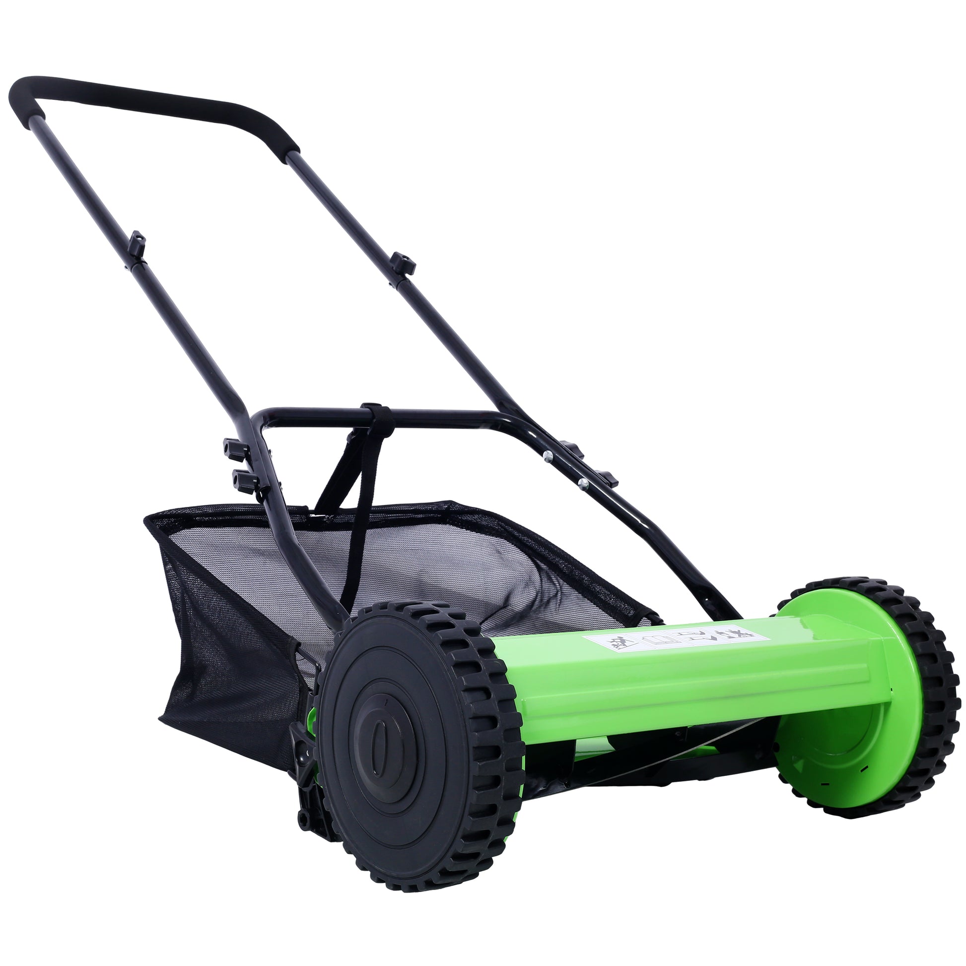 14 Inch 5 Blade Push Reel Lawn Mower With Grass Catcher, Green Color Green Steel