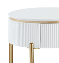 White High Gloss And Gold End Table With Metal Leg White Gold Primary Living Space Drawers Rectangular Wood Metal