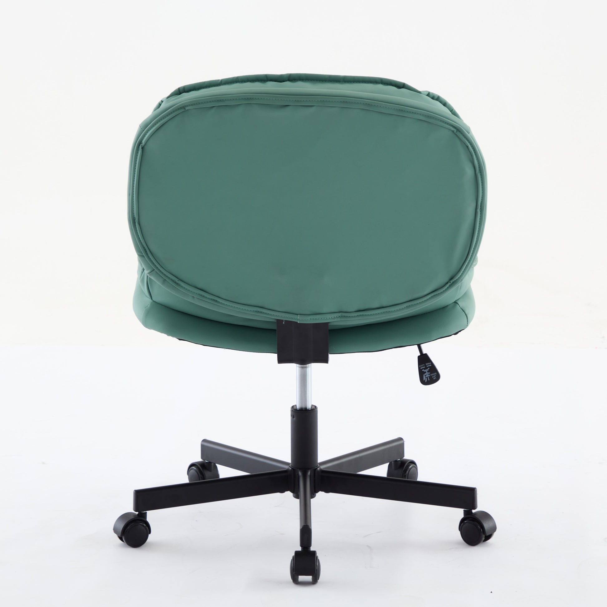 Armless Office Desk Chair With Wheels: Pu Leather Cross Legged Wide Chair,Comfortable Adjustable Swivel Computer Task Chairs For Home,Office,Make Up,Small Space,Bed Room Green Antique Fiber Foam And Polyester Fiber Pad Pvc
