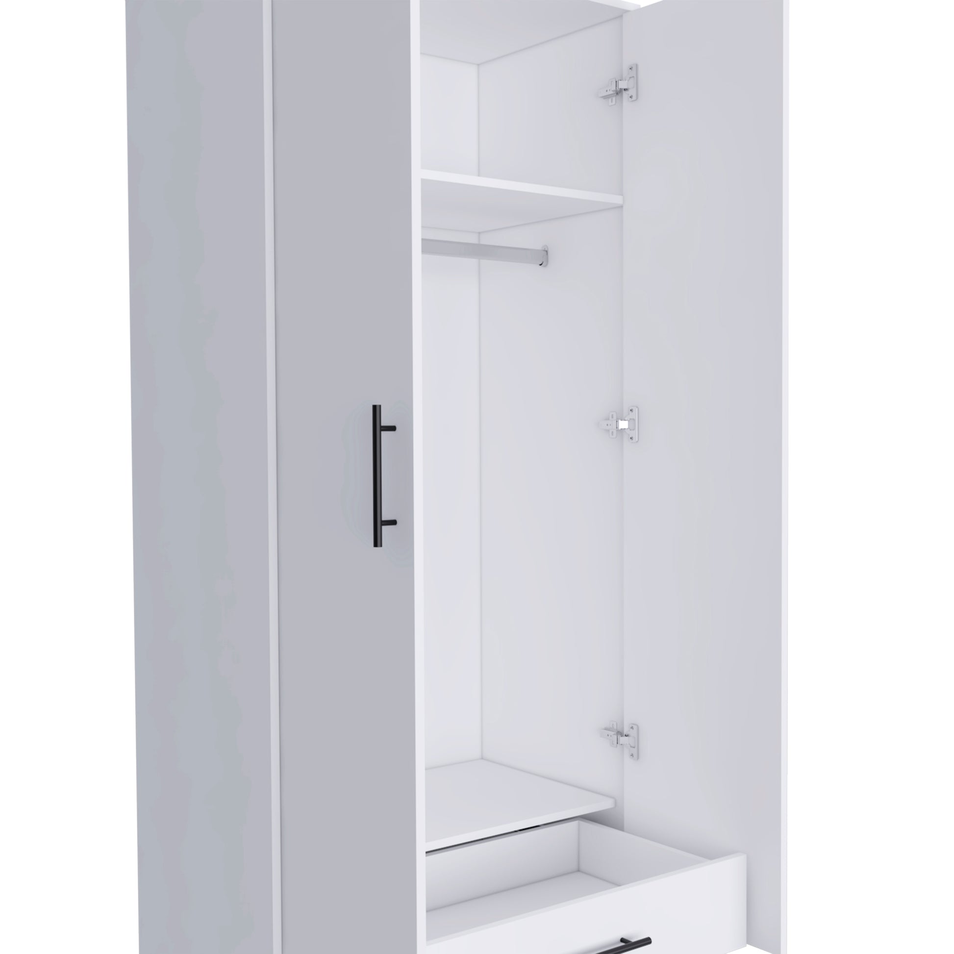 Ambery 180 Armoire, Two Shelves, Double Door, Metal Rod, One Drawer White White Bedroom Modern Particle Board Particle Board