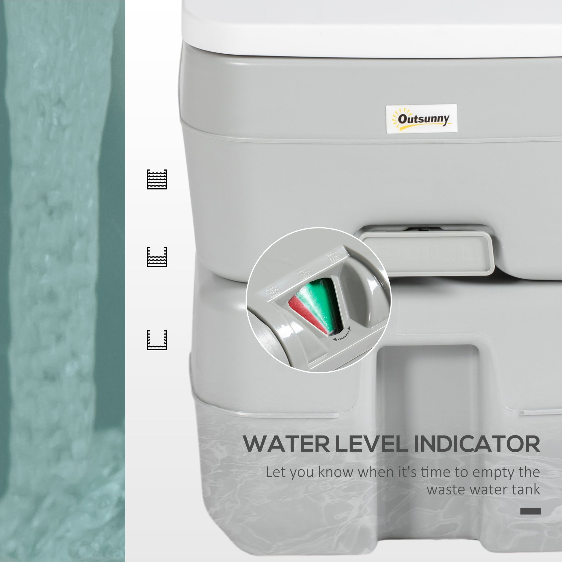 Outsunny Portable Toilet For Adults 5.3 Gallon, Porta Potty With Level Indicator, T Type Water Outlets And Anti Leak Handle Pump For Camping, Boating, Hiking, Travel, Rv Grey Hdpe