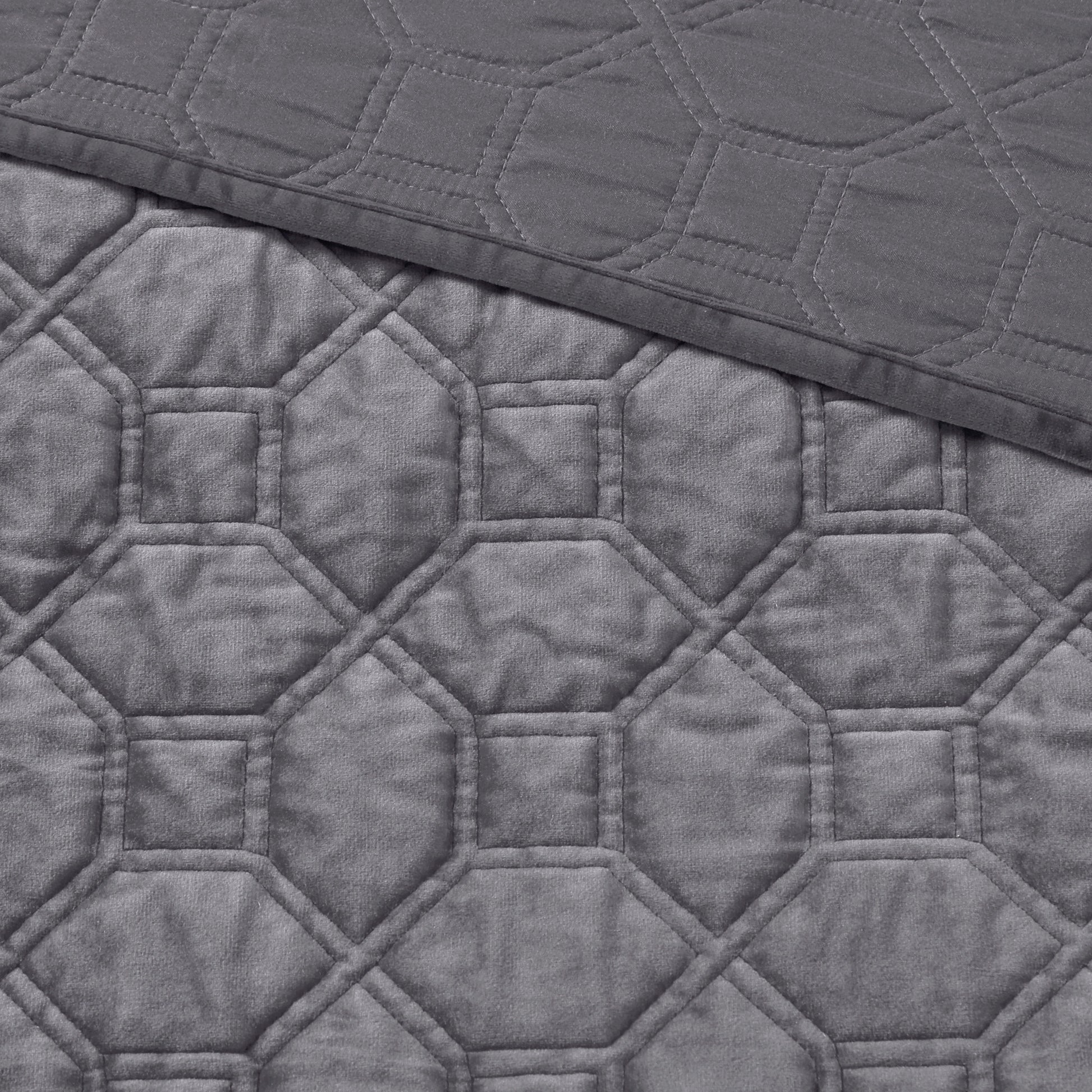 3 Piece Velvet Quilt Set Grey Full Queen Full Grey Cotton