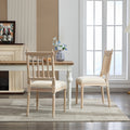 Antique Dining Chairs Linen Fabric Upholstered Wooden Chairs Set Of 2 Cream Fabric
