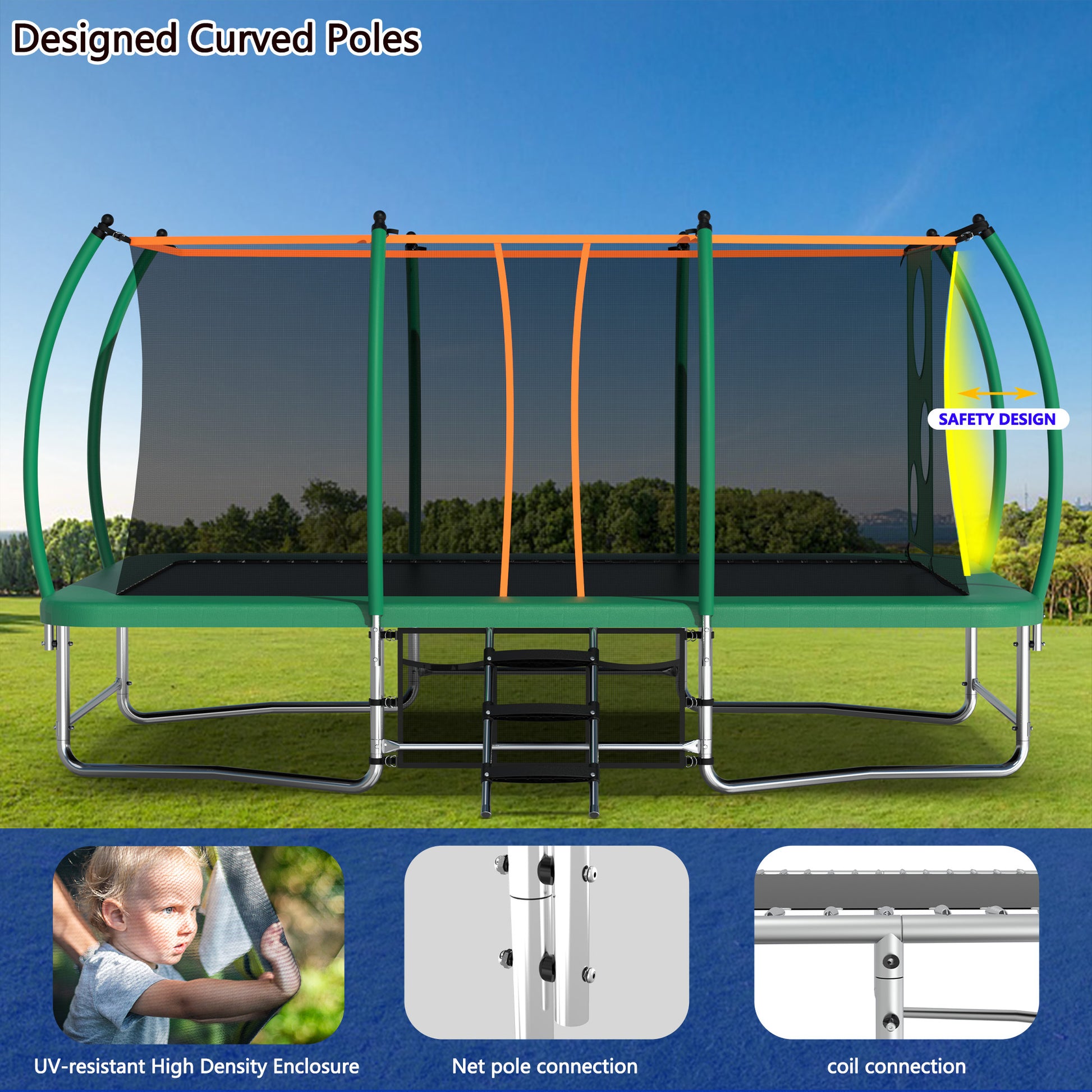 10X16Ft Outdoor Square Trampolines For Kids Adults Long Rectangular Tumbling Trampoline Green Steel