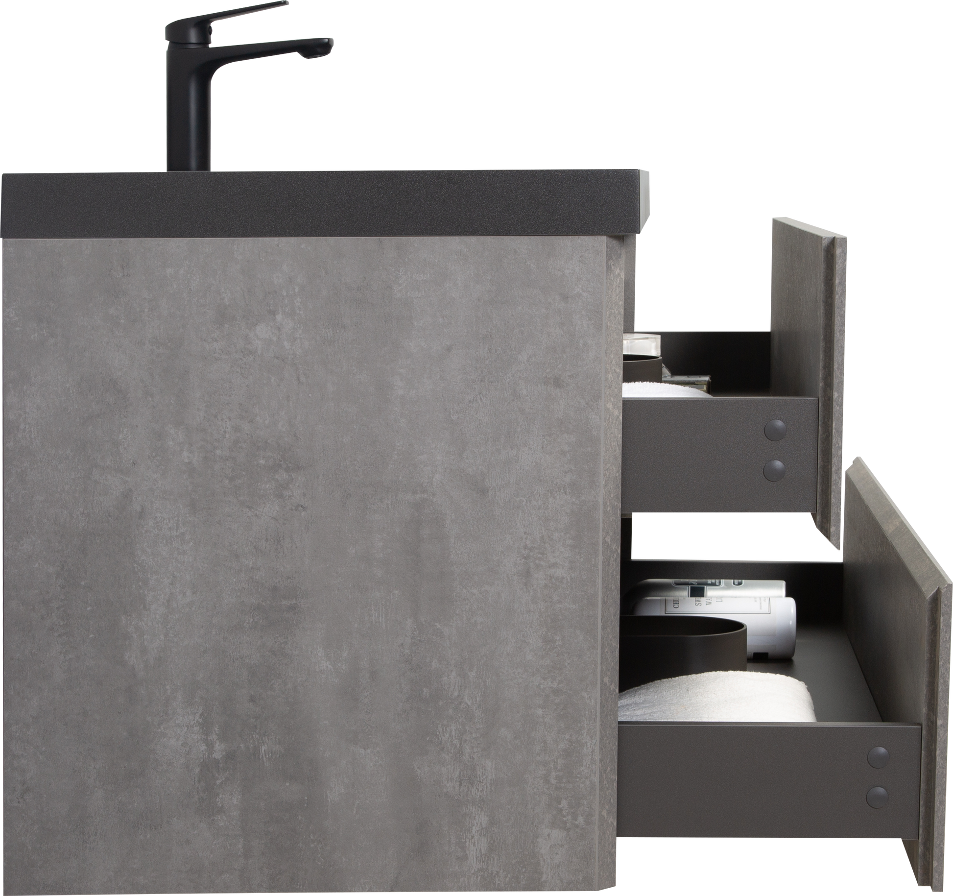 42" Floating Bathroom Vanity With Sink, Modern Wall Mounted Bathroom Storage Vanity Cabinet With Black Quartz Sand Top Basin And Soft Close Drawers, Grey 24V12 42Gr Grey Melamine