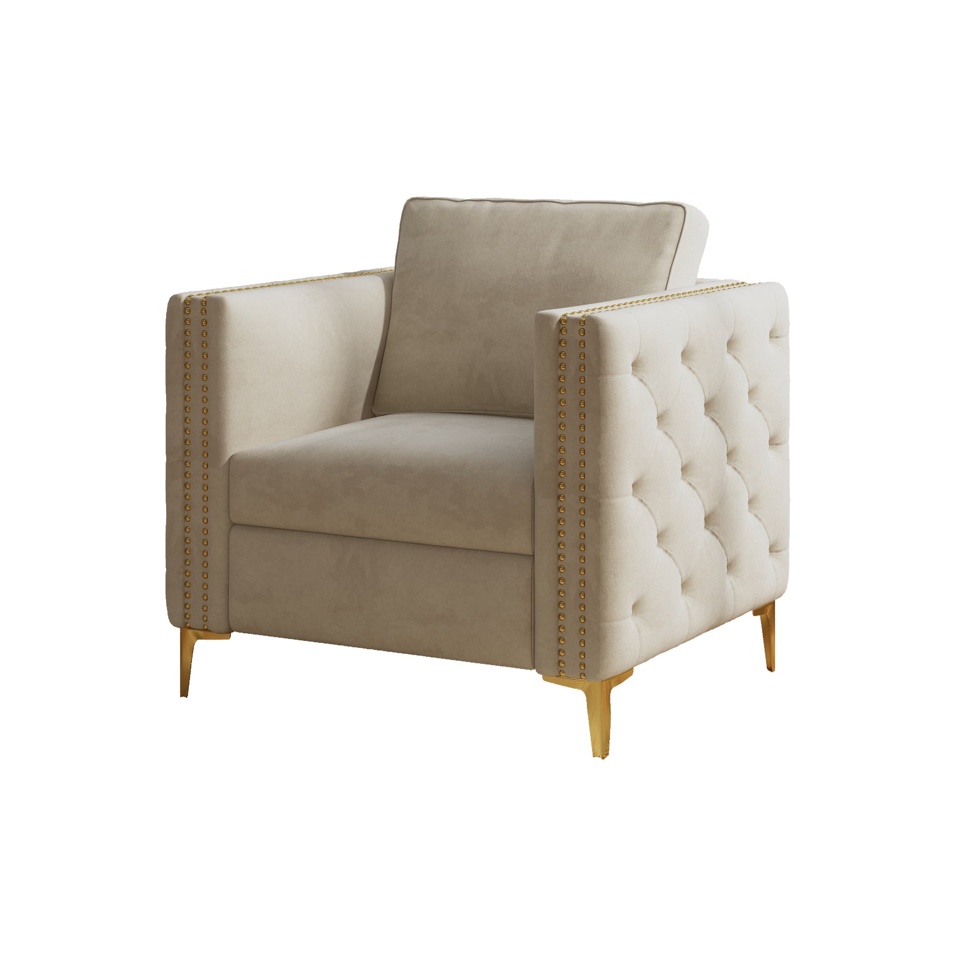 Accent Chair For Living Room Upholstered Arm Chair With Metal Legs Beige Velvet Beige Foam Fabric