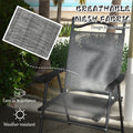 Outsunny Folding Patio Chairs, Set Of 4 Sports Chairs For Adults, Camping Chairs With Armrests,Mesh Fabric Seat For Lawn, Gray Gray Metal