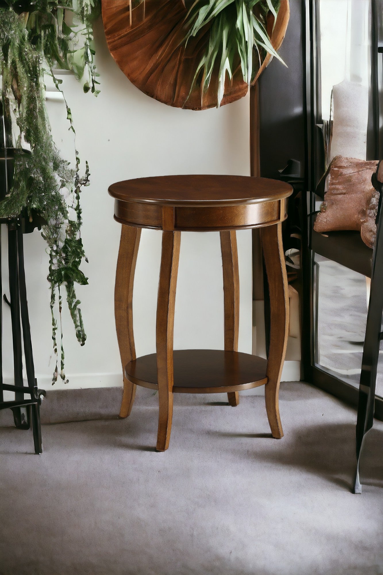 Aberta Walnut Finish Accent Table Walnut Synthetic Wood