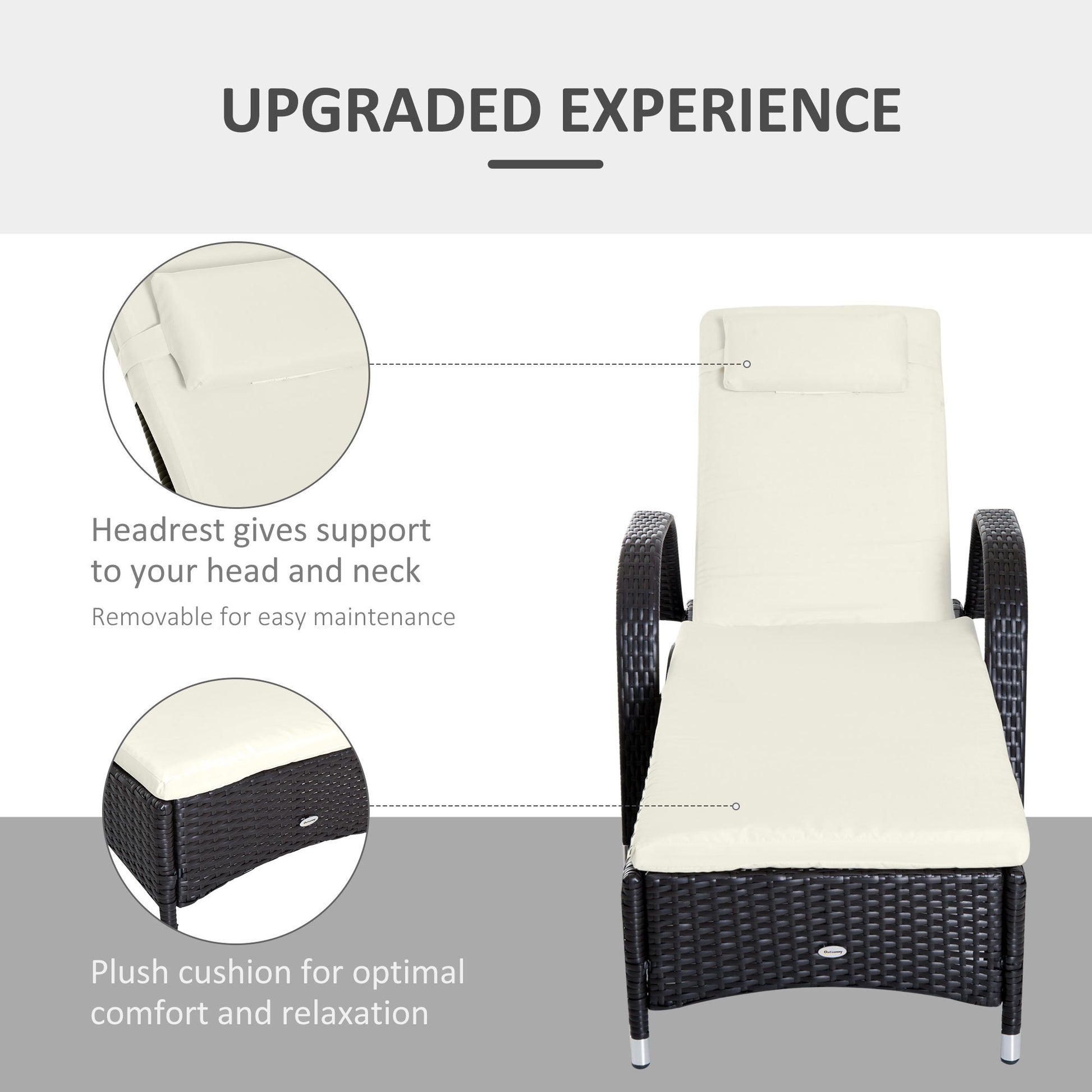 Outsunny Wicker Outdoor Chaise Lounge, 5 Level Adjustable Backrest Pe Rattan Pool Lounge Chair With Wheels, Cushion & Headrest, Dark Coffee And Cream White Colorful Rattan