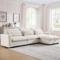 Corduroy Sectional Sofa, L Shaped Couch With Storage Footstool And 3 Pillow, Sectional Couch For Living Room Apartment, Beige Beige Corduroy 3 Seat
