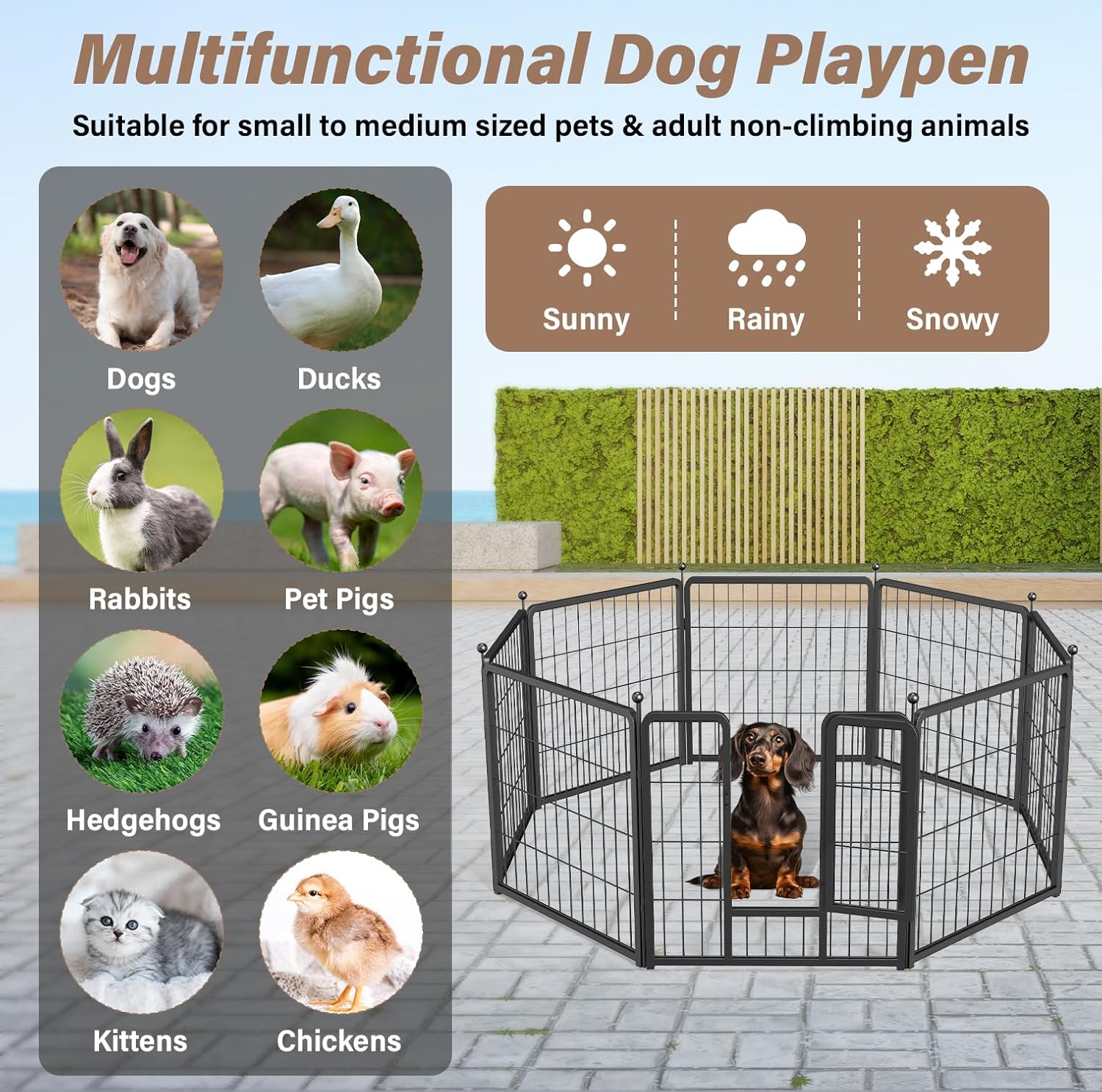 Dog Playpen Indoor, Puppy Playpen Indoor For Yard, Camping, 32" Height 8 Panels Heavy Duty Dog Pen For Small Medium Dogs, Black Black Metal