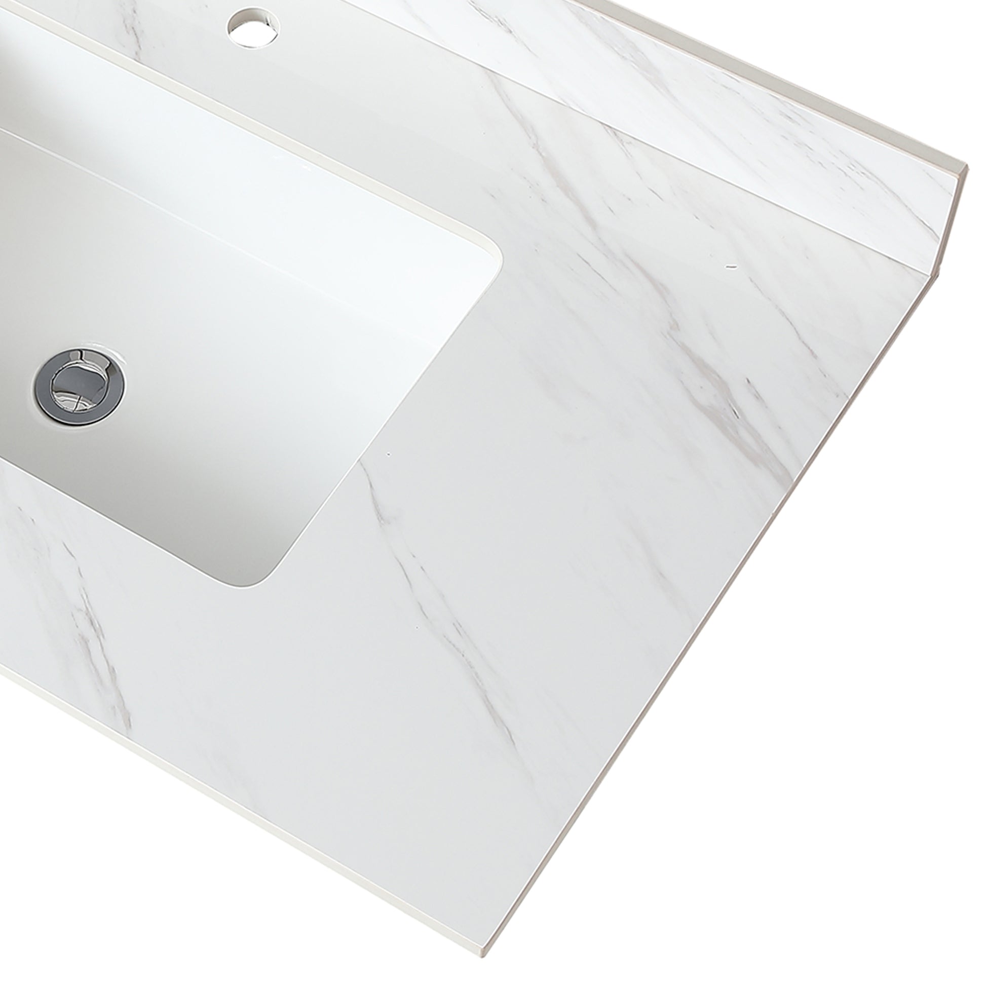 37 Inch Marble Vanity Top, White Vanity Top With Pre Drilled Faucet Holes, Bathroom Vanity Top With Undermount Rectangular Middle Sink And 4" Height Backsplash, Bianco Carrara Venato White Bathroom Sintered Stone