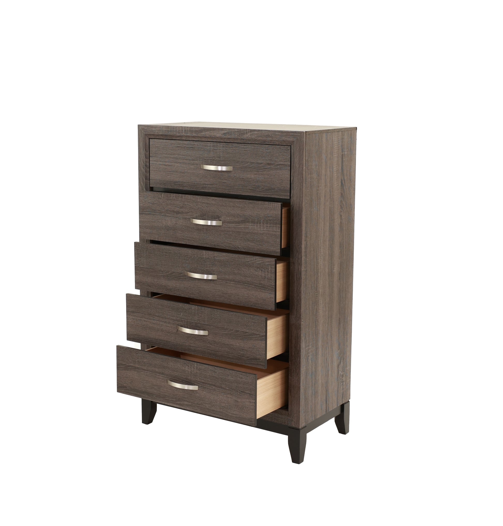 Bedroom Furniture Rustic Grey Oak Simple 1Pc Tall Chest 5 Drawers Storage Solidwood Chest Gray Bedroom Modern,Transitional Pine Particle Board Mdf,Solid Wood