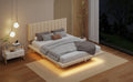 Queen Size Upholstered Floating Bed With Led Light And Usb Port, Velvet, Beige, Hydrualic Platform Bed Queen Beige Velvet