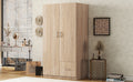 Wooden Wardrobe With Double Doors, Armoire With Hanging Rod, 5 Fixed Shelves, One Storage Drawer,Natural Natural Wood Particle Board