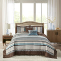 5 Piece Reversible Jacquard Bedspread Set Blue Queen Queen Blue Cotton