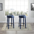 Bar Stools Set Of 2 Dark Blue Color, 360 Degree Swivel, Accent Wooden Swivel Seat Counter Height Bar Stool, Leather Upholstered Design, Barstool Perfect For Dining And Living Room Height 26