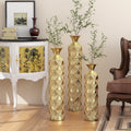 Metal Decorative Vase High Distress Metal Center Vase With 3D Triangle Pattern, Set Of 3 Vases For Home Decoration 33.5