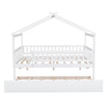 Full Size Wooden House Bed With Twin Size Trundle, White Full White Solid Wood Mdf