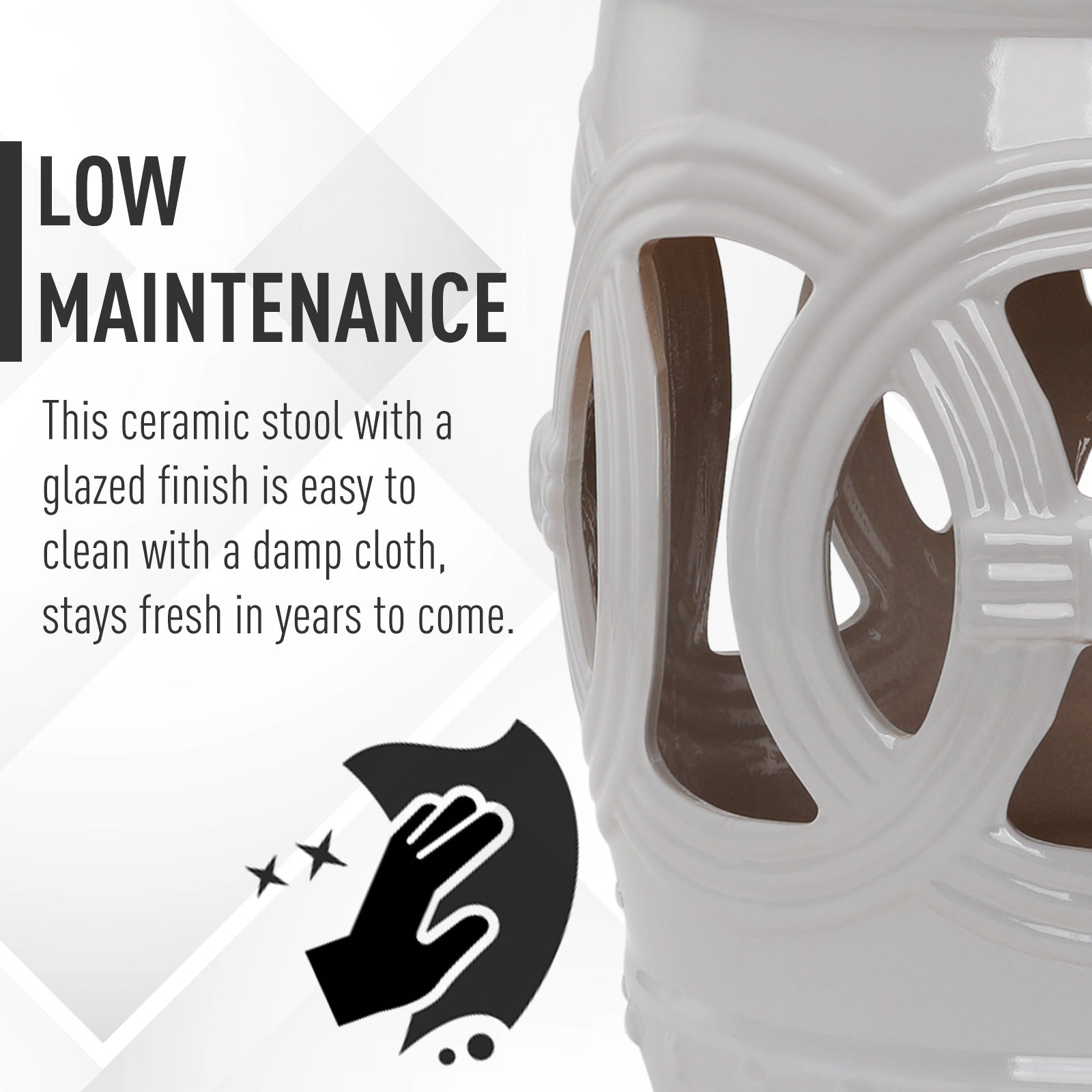 Outsunny 14" X 17" Ceramic Garden Stool With Double Coin Knotted Ring Design & Strong Glazed Material, Decorative End Table, Home Collection, White White Porcelain