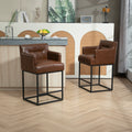 Coolmore Counter Height Bar Stools Set Of 2, Modern Square Bar Stool With Back, Black Metal Frames, Upholstered Bar Stools For Kitchen Island, Pub, Club Brown Pu Brown Pu Primary Living Space Foam Pu