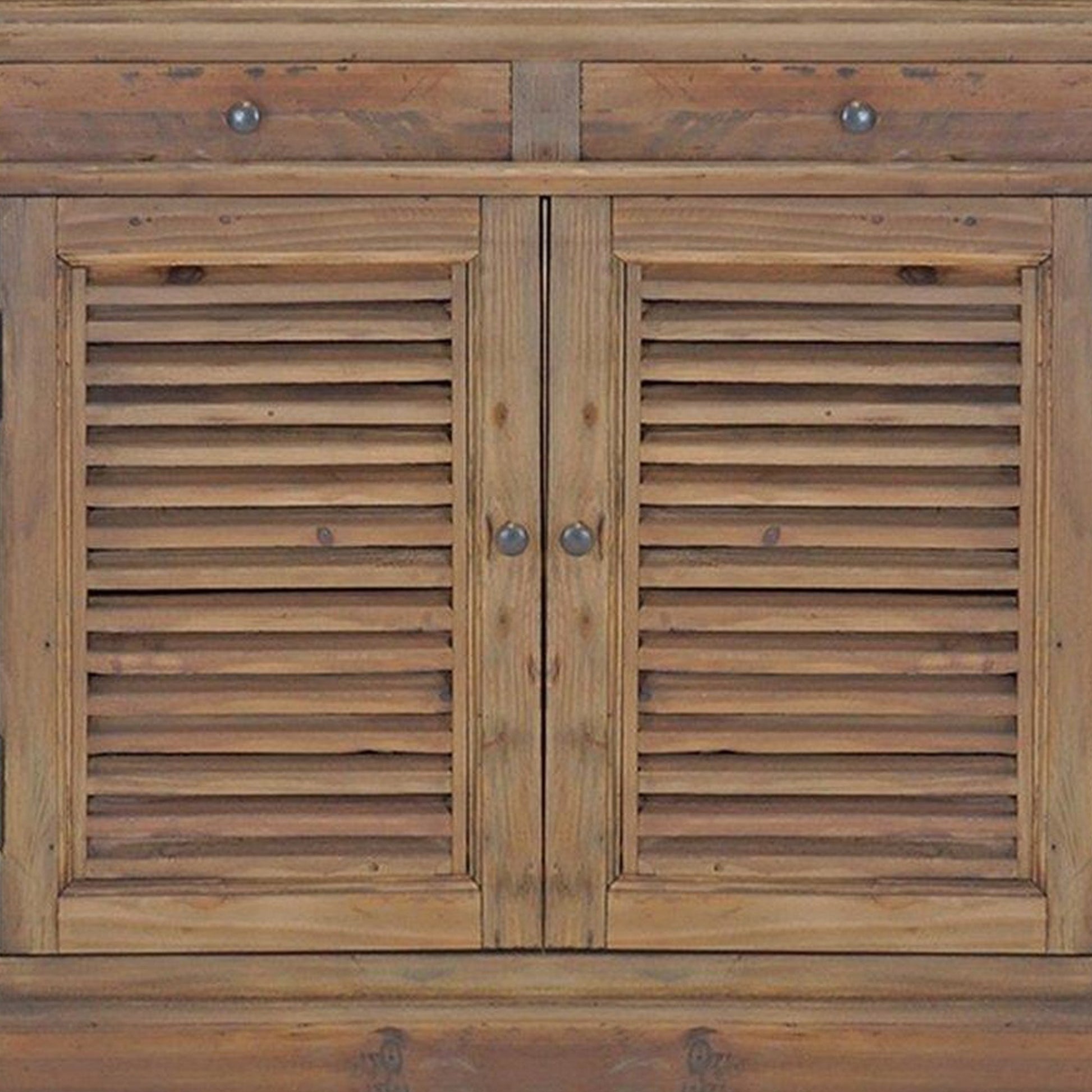 70 Inch Sideboard Console Serving Buffet Cabinet, 2 Shuttered Doors, Brown Brown Wood Metal