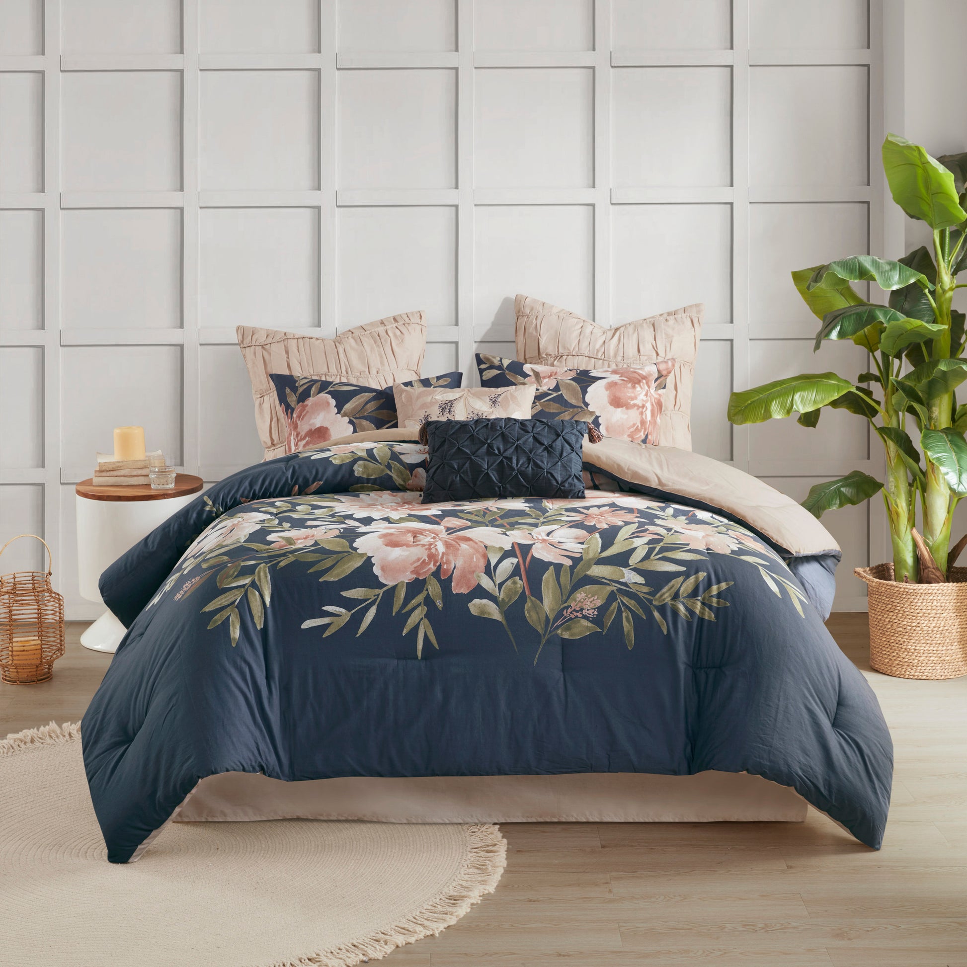 8 Piece Cotton Comforter Set Navy Cal King California King Navy Polyester