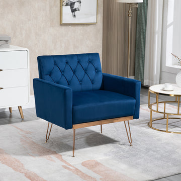 Coolmore Velvet Armchair Single Sofa Modern Tufted Upholstered Side Reading Chairs With Arm And Gold Metal Leg For Living Room Bedroom Navy Navy Foam Velvet