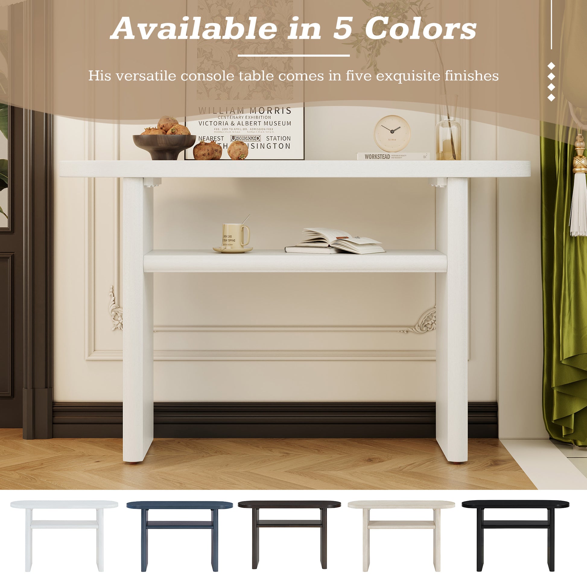 Elegant Minimalist Console Table With Rounded Edges And Sturdy Shelf Design For Entryway, Living Room Antique White Antique White Solid Wood Mdf