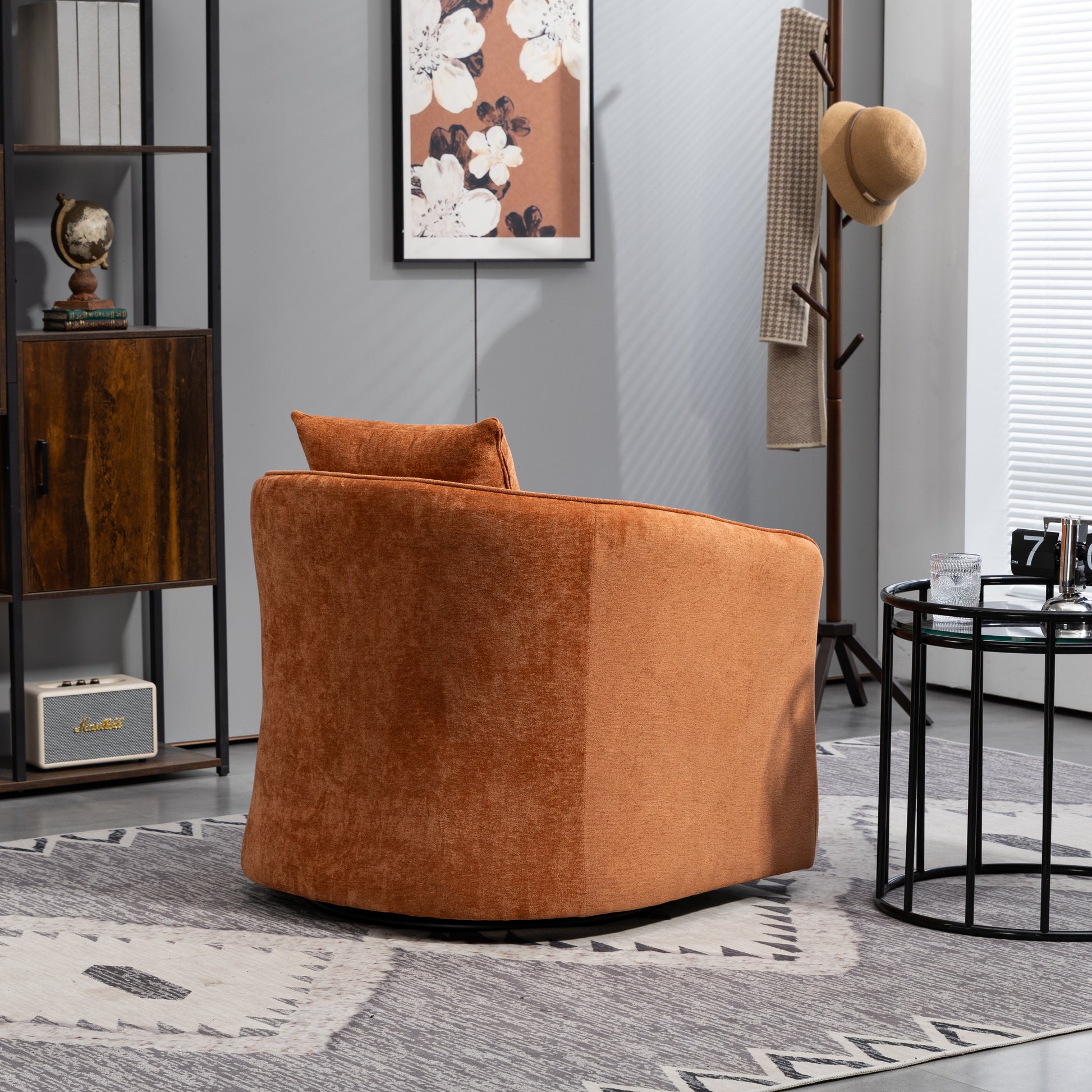 Mid Century Modern Accent Chair With Wood Frame, Upholstered,Swivel Chairs For Living Room Chairs With Waist Cushion, Reading Armchair For Bedroom Sunroom Brown Modern Foam Velvet