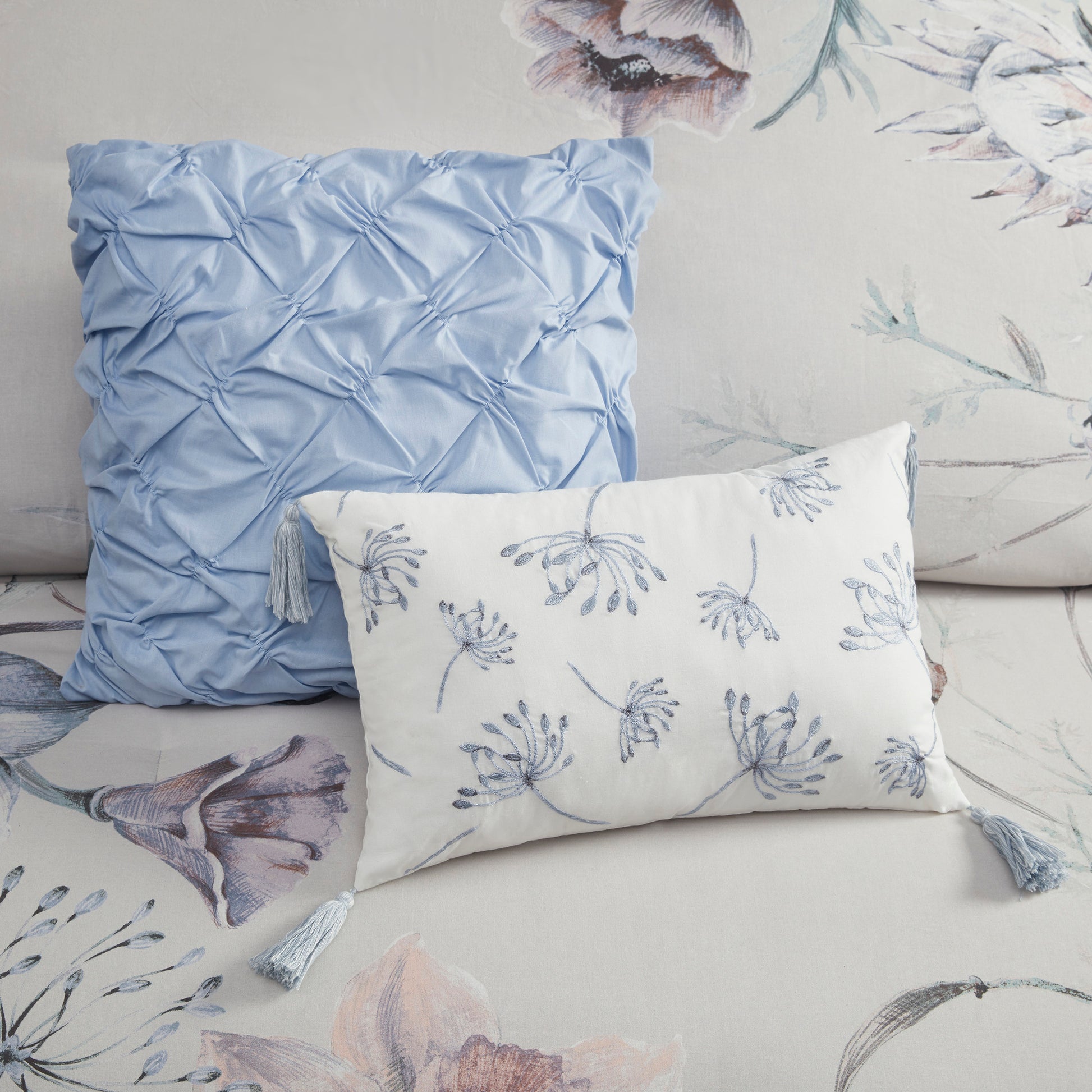 8 Piece Cotton Printed Comforter Set Blue King King Blue Polyester