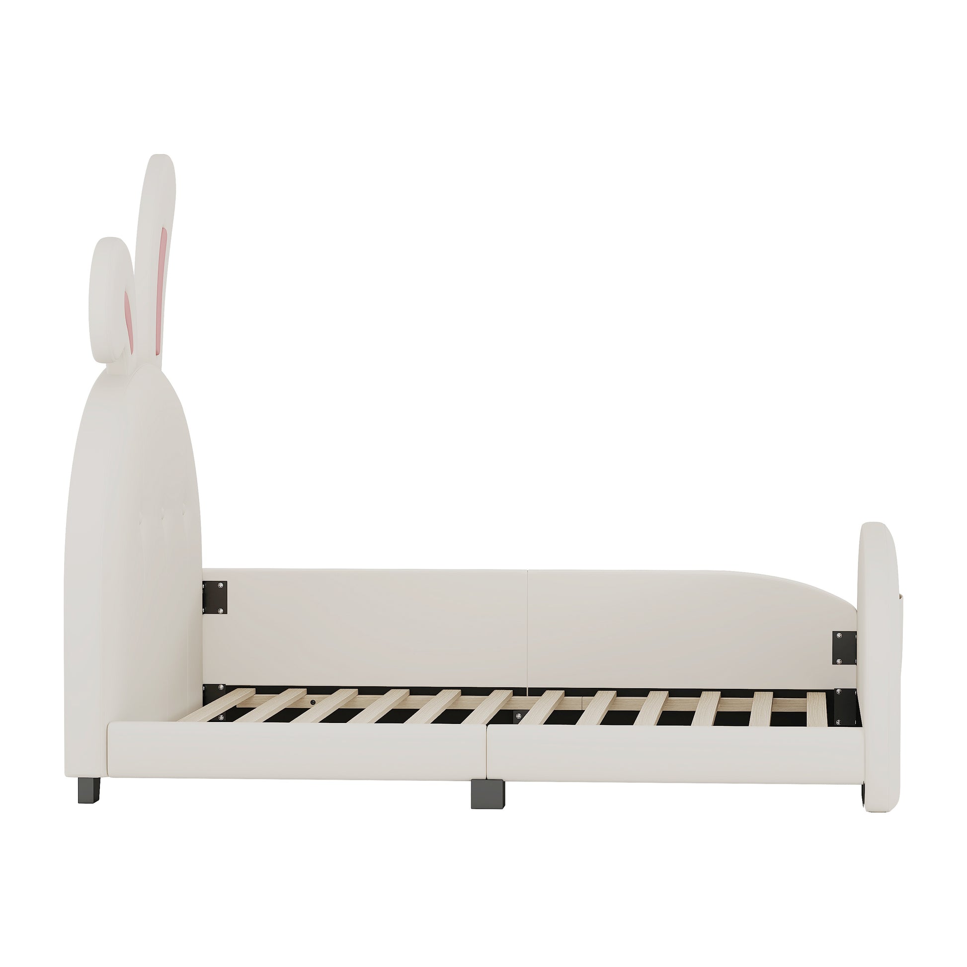 Twin Size Upholstered Rabbit Shape Princess Bed ,Twin Size Platform Bed With Headboard And Footboard,White Old Sku: Wf311629Aak White Pu