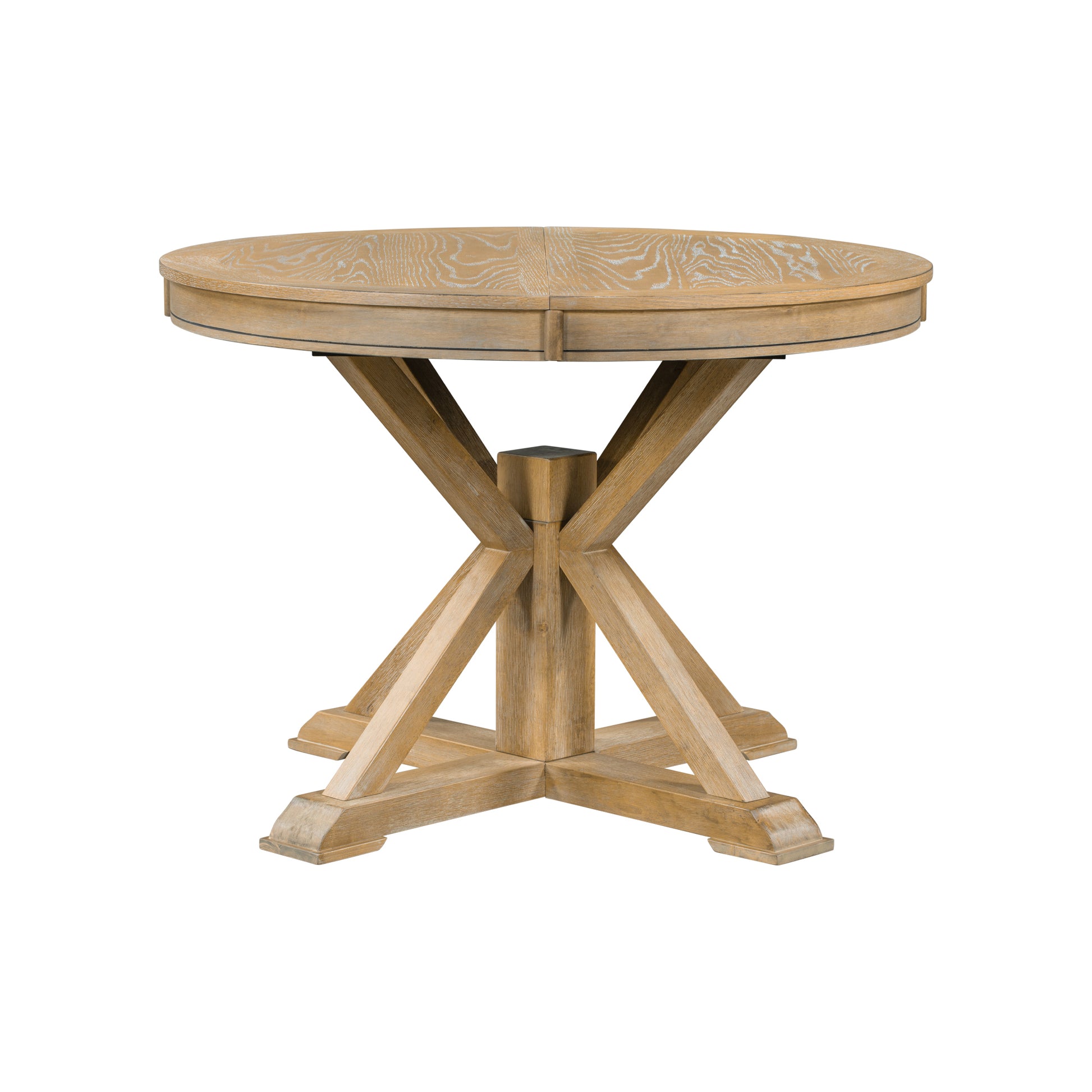 Functional Furniture Retro Style Dining Table Set With Extendable Table And 4 Upholstered Chairs For Dining Room And Living Room Natural Wood Wash Natural Wood Wash Solid Wood