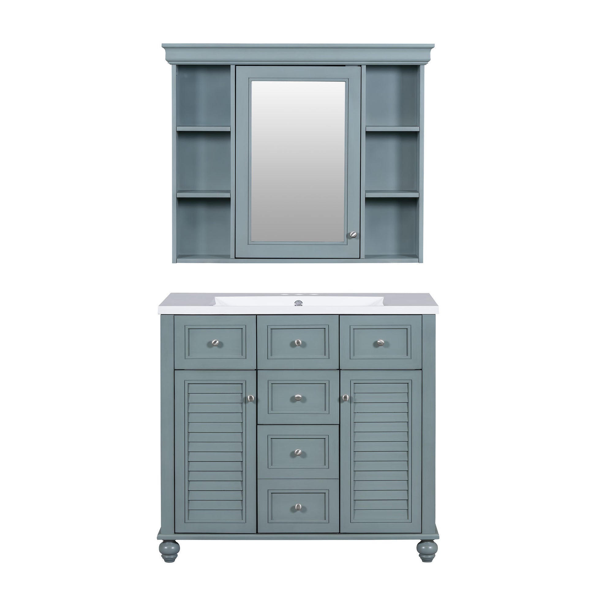 36'' Bathroom Vanity With Medicine Cabinet, Modern Mirror Cabinet With Adjustable Shelf, Bathroom Storage Cabinet With 2 Soft Closing Doors And 2 Drawers, Bathroom Vanity With Cabinet Door Organizers 2 Blue 2 Bathroom Freestanding French Country Solid