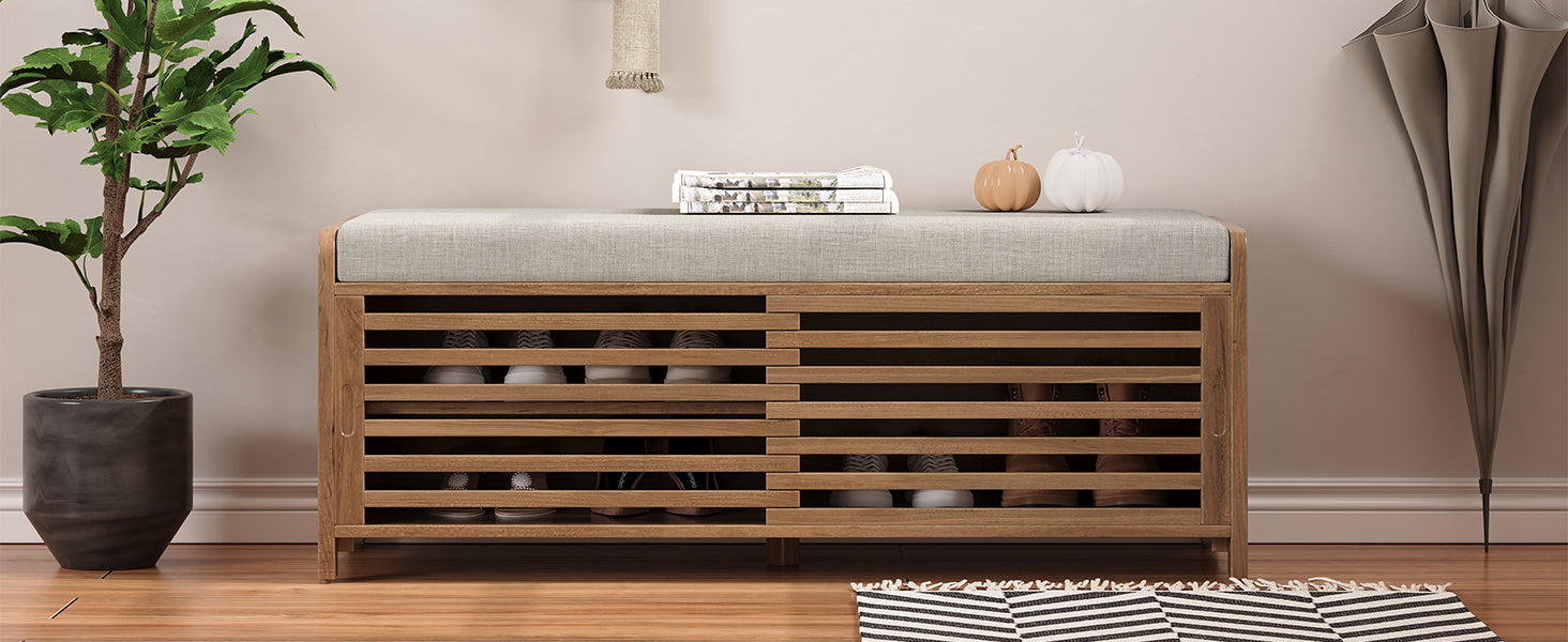 Distressed Shutter Storage Bench With Acacia Veneer For Retro Charm For Living Room, Entryway White Washed White Washed Mdf