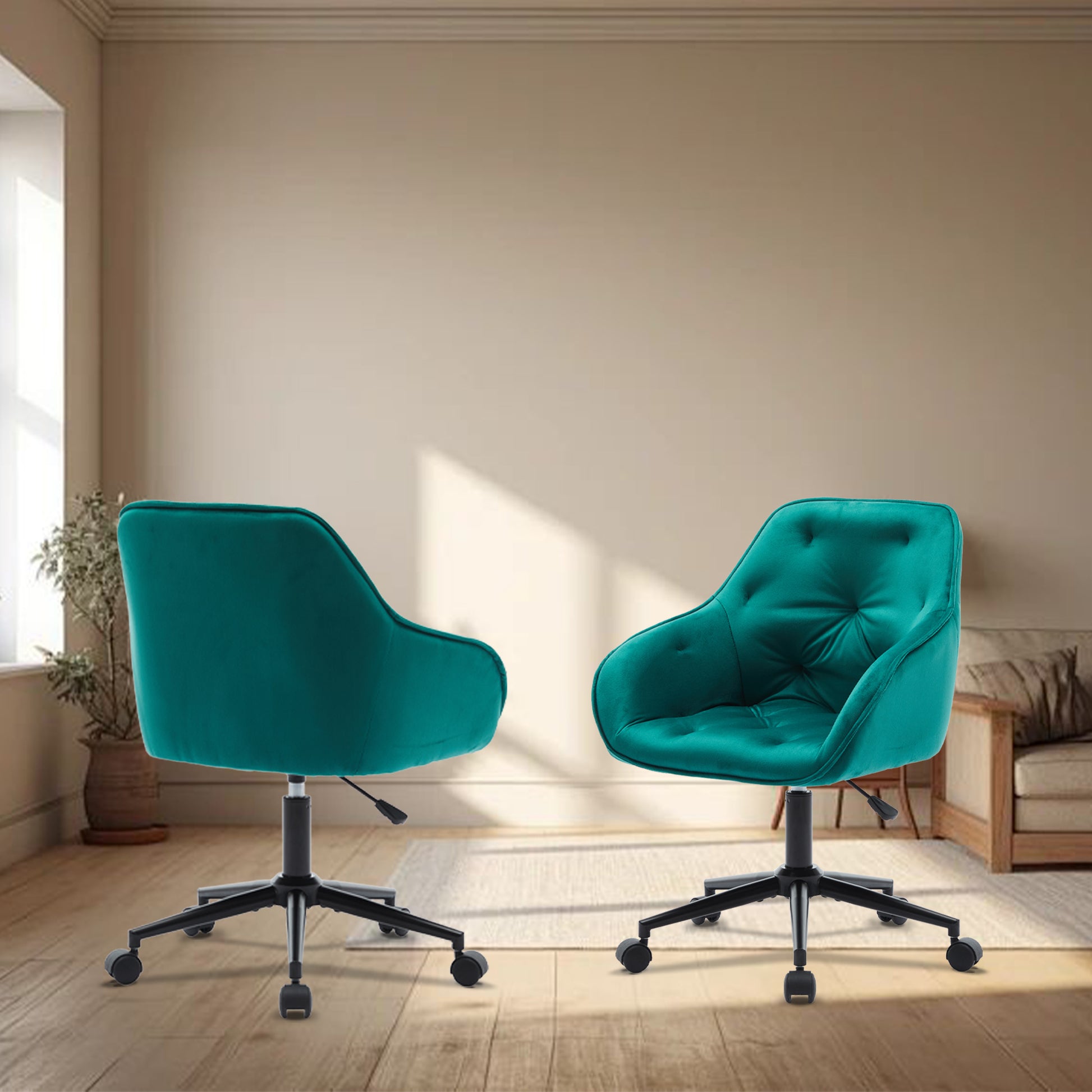 Elegent Velvet Office Chair With Wheels, Makeup Vanity Chair Height Adjustable For Teens Women Girls, Comfy Swivel Modern Leisure Armchair For Home Office, Bedroom, Study And Vanity. Green Green Primary Living Space Luxury,Modern Foam Iron