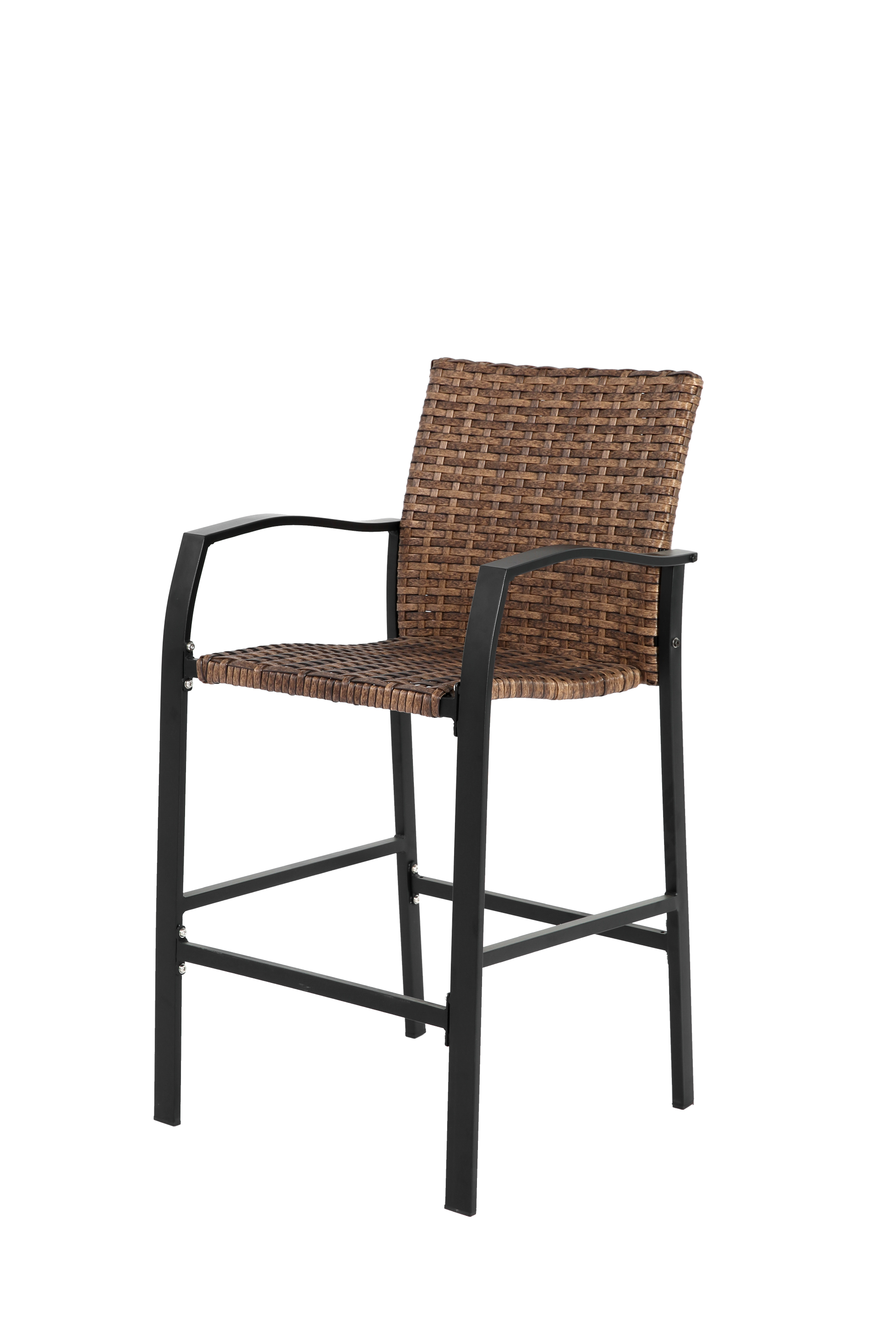 3 Pieces Outdoor Bar Stools Set,Rattan Bar Chairs,With Glass Table Top, Wicker Bar Stools For Backyard, Garden, Pool, Balcony And Deck, Brown Brown Steel