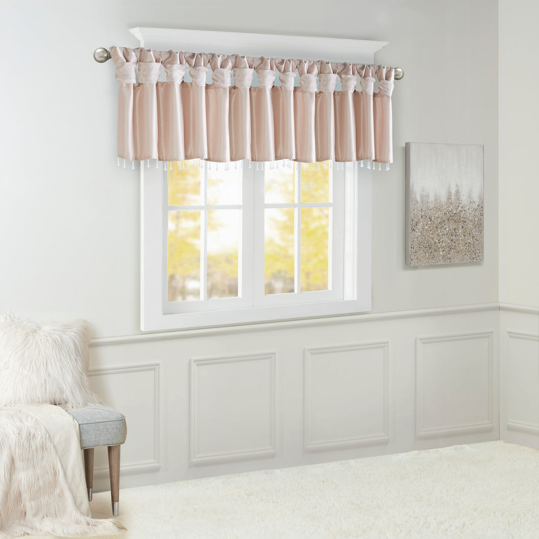 Lightweight Faux Silk Valance With Beads Blush 50X26" Blush Polyester