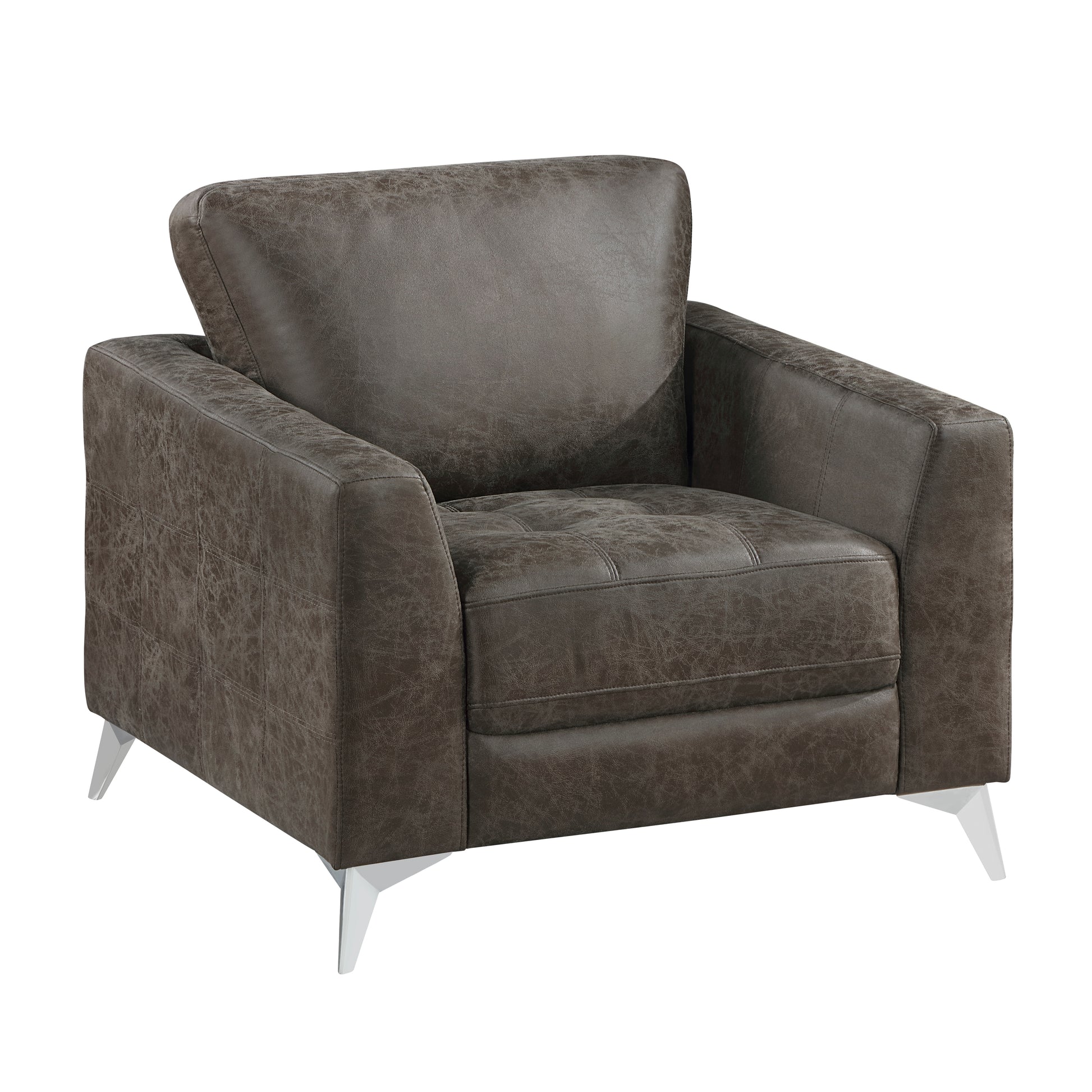 Brownish Gray Polished Microfiber Upholstery Elegant Modern Style Chair 1Pc Solid Wood Living Room Furniture Metal Legs Brown Primary Living Space Modern Solid Wood