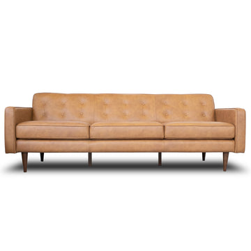 Braxton Tan Leather Sofa Brown,Tan Brown Genuine Leather Wood Primary Living Space Tufted Back Mid Century Modern Foam Genuine Leather,Solid Wood 3 Seat