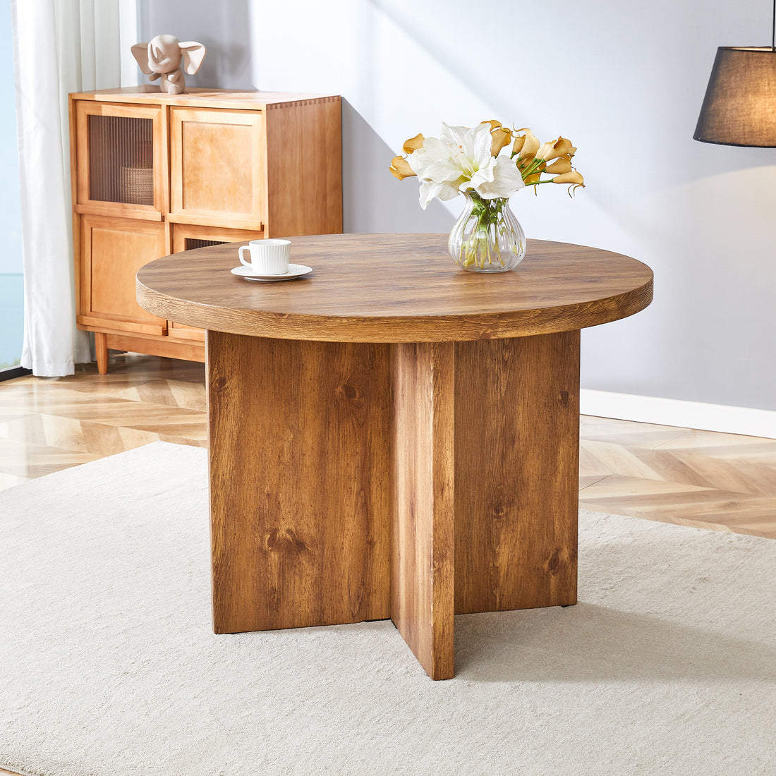 Round Dining Table For 4 6, 42 Inch Modern Kitchen Table Small Dinner Table Mdf Kitchen Dinning Table For Cafe Restaurant Wine Bar Home Office Conference Brown Farmhouse,Mid Century Modern,Modern Round Mdf