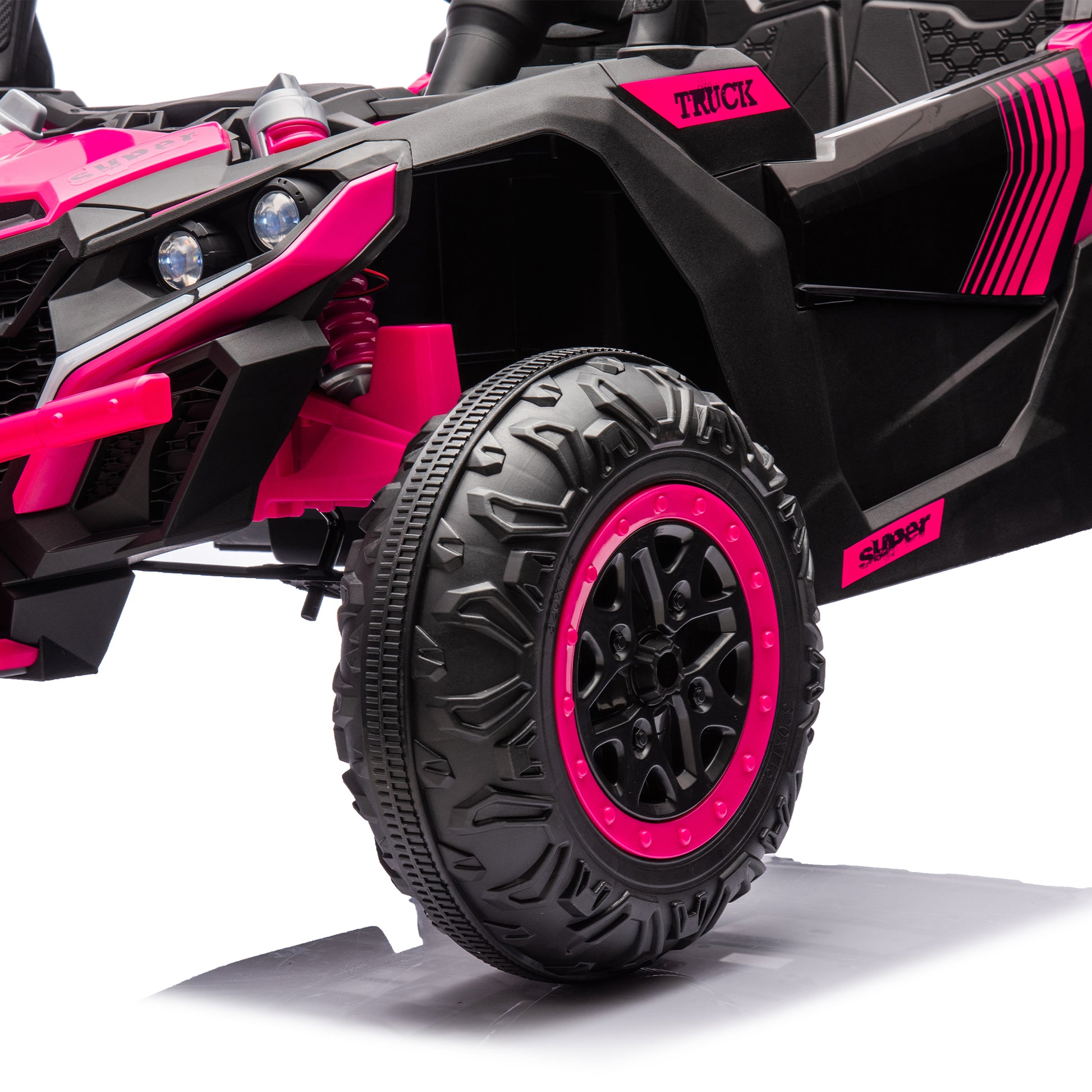 24V Two Seater Kids Ride On Utv W Parents Remote Control,Four Wheel Suspension,Slow Start,Large Wheel Design,Anti Collision Bar,Storage Space,Music,Usb,Bluetooth,Volume Control,Led Lights For Kids 3 . Pink 100 149 Lbs Polypropylene
