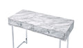 Tigress White Printed Faux Marble Top & Chrome Finish Writing Desk White Faux Marble