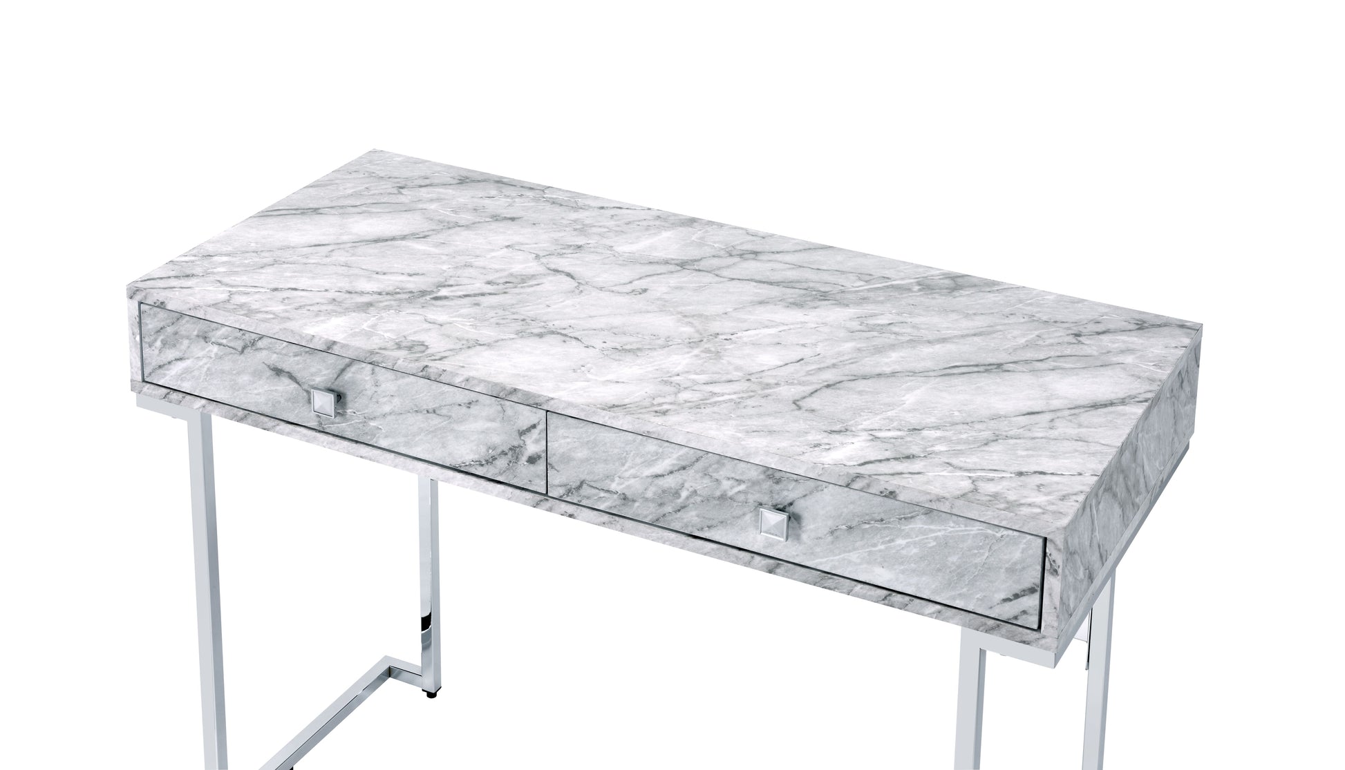 Tigress White Printed Faux Marble Top & Chrome Finish Writing Desk White Faux Marble