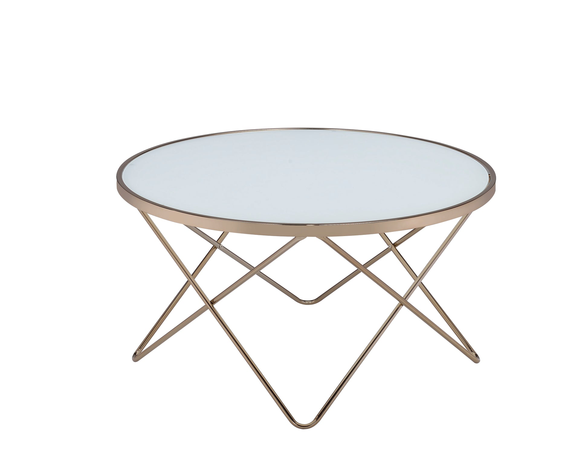Valora Frosted Glass Top & Champagne Finish Coffee Table Champagne Glass Metal