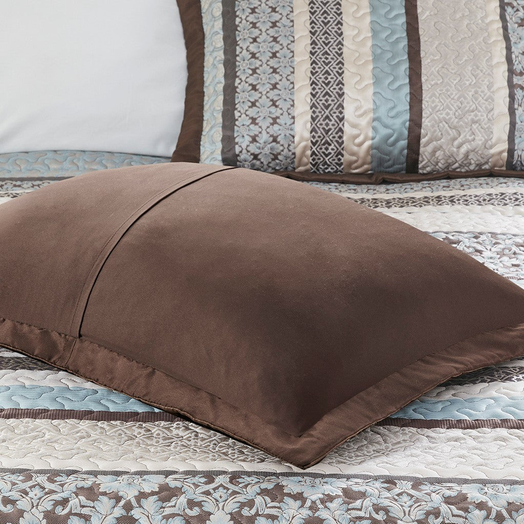 5 Piece Reversible Jacquard Bedspread Set Blue King King Blue Cotton