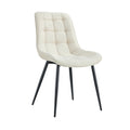Modern Creamy White Fabric Dining Chair With Stylish Grid Pattern Cream White Pu